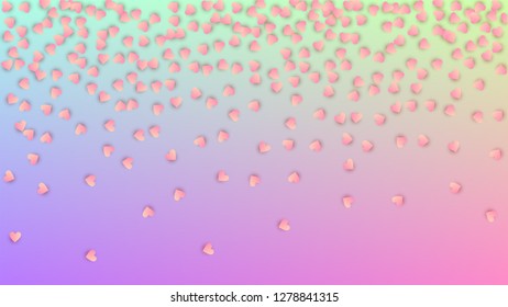 Valentine's Day Background. Many Random Falling Beautifull Hearts on Hologram Backdrop. Invitation Template. Heart Confetti Pattern. Vector Valentine's Day Background.