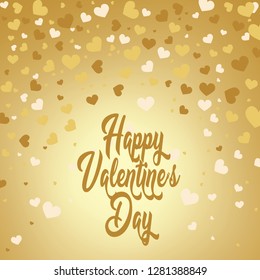 Valentine's Day Background. Many Random Golden Hearts on Golden Background luxury. Heart Confetti Pattern. Banner Template. Vector Valentine's Day Gold Background. - Vector