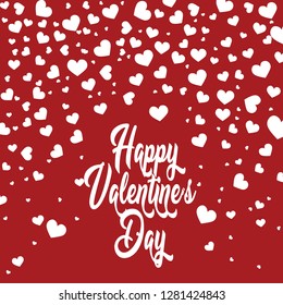 Valentine's Day Background. Many Random white Hearts falling. Heart Confetti Pattern. Banner Template. Vector Valentine's Day Gold Background. - Vector