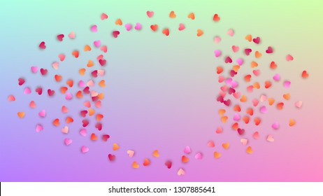 Valentine's Day Background. Many Random Falling Pink Hearts on Hologram Backdrop. Heart Confetti Pattern. Banner Template. Vector Valentine's Day Background.