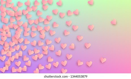 Valentine's Day Background. Many Random Falling Red Hearts on Hologram Backdrop. Banner Template. Heart Confetti Pattern. Vector Valentine's Day Background.