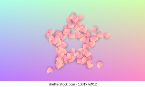 Valentine's Day Background. Many Random Falling Hearts on Hologram Backdrop. Heart Confetti Pattern. Invitation Template. Vector Valentine's Day Background.