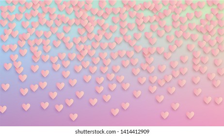 Valentine's Day Background. Many Random Falling Beautifull Hearts on Hologram Backdrop. Card Template. Heart Confetti Pattern. Vector Valentine's Day Background.