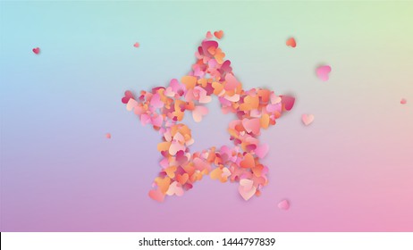 Valentine's Day Background. Many Random Falling Purple Hearts on Hologram Backdrop. Flyer Template. Heart Confetti Pattern. Vector Valentine's Day Background.