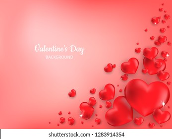 Valentine's Day background of many red hearts frame on light red color background for your copy space. ​Valentine's day concept for background, advertising and promotion. Vector illustration.