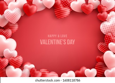 Valentine's Day background with many sweet hearts and on red background.Promotion and shopping template or background for Love and Valentine's day concept.Vector illustration eps 10