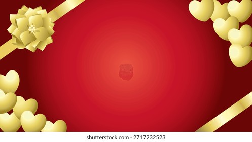 Material de fondo de San Valentín adornado con cintas y corazones. Ilustraciones vectoriales.