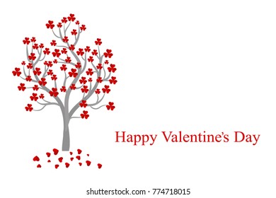 Valentine's day background. A minimalistic tree with flowers in the form of hearts. Vector.