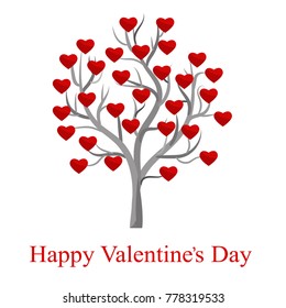 Valentine's day background. Minimalistic tree with leaves in the form of hearts. Vector.