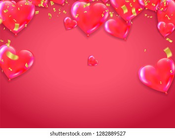 Valentine's Day background on red. Vector illustration. Cute love banner or greeting card