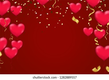 Valentine's Day background on red. Vector illustration. Cute love banner or greeting card