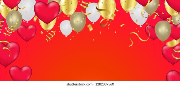 Valentine's Day background on red. Vector illustration. Cute love banner or greeting card