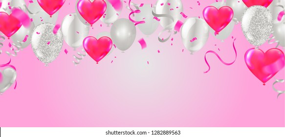 Valentine's Day background on red. Vector illustration. Cute love banner or greeting card