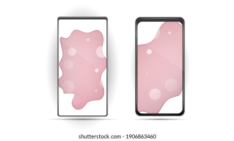 Valentines day background on a smartphone monitor and typography Happy Valentine's Day text on white background. Vector illustration. Romantic quote postcard, postcard, invitation, banner template.
