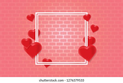 Valentines Day Background on the Wall and Heart Vector illustration, Free space, Poster, Brochure, Template