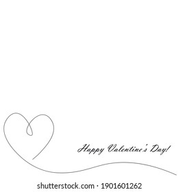 Valentines day background with one line heart and text, vector illustration