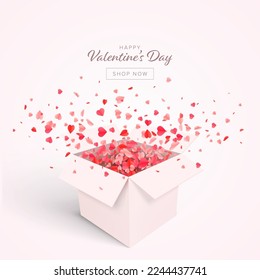 Fondo del día de San Valentín con caja de regalo abierta y corazón