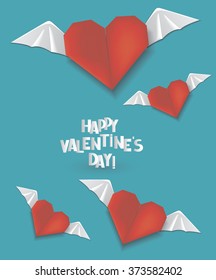 Valentine's Day background with origami hearts