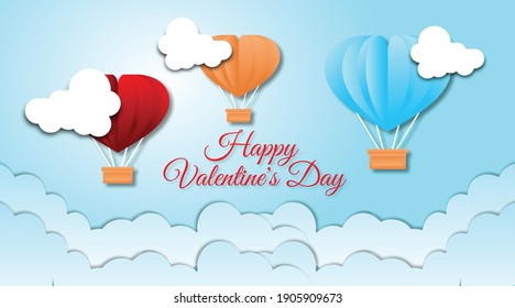 Valentines day background with paper cut style