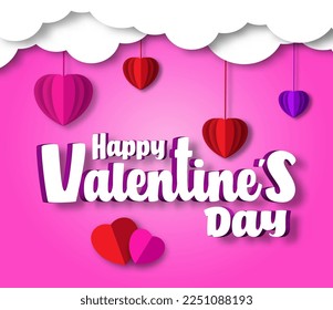 valentines day background. paper cut style design. Vector illustration