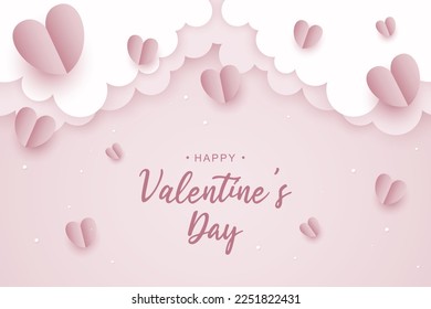 Valentines day background with paper cut hearts. Vector illustration.