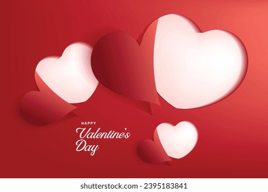 Valentines day background with paper cut hearts. Vector illustration