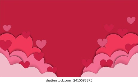 Valentinstag Hintergrund. Papier schnitt Wolken mit rosa Herzen. Vektorgrafik. Wird für Banner, Grußkarten oder Präsentationshintergrund verwendet.