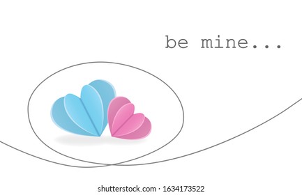 Valentine's Day background. Paper hearts of pink and blue colors. Cute vector illustration. 14 February celebration, love, couple.