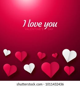 Valentines day background with paper origami hearts divided into half. Vector illustration. Ideal for flyer, invitations, banners, greeting cards.