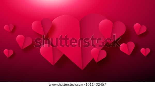 Valentines day background with paper origami\
hearts divided into half. Vector illustration. Ideal for flyer,\
invitations, banners, greeting\
cards.