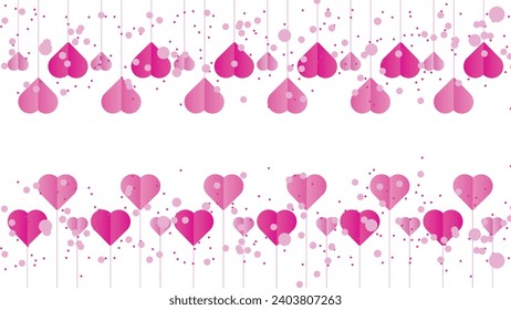 Antecedentes del día de San Valentín con papel y corazones rosados. Ilustración vectorial.