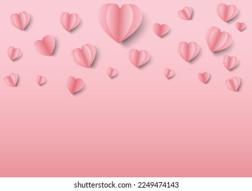 valentines day background  papercut vector heart on pink
