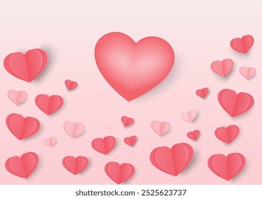 valentines day background papercut vector big heart on pink
