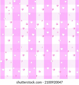 patrón de fondo diario de San Valentín. corazones sobre fondo de gingham rosa