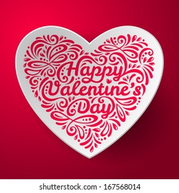 Valentines Day background with pattern on 3D heart shape. Vector illustration