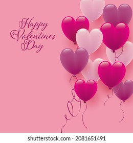 Valentine's day background with pink heart balloons