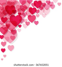 Valentine's Day Background with pink Heart in the Corner on a white background.