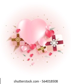 Valentines day background with pink heart. vector background.