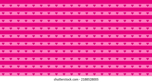 Valentines day background.  Pink hearts seamless pattern. Pink Strip with heart Love romantic theme. Vector abstract texture with hearts. Stylish for wrapping fabric cloth print wedding Vivid