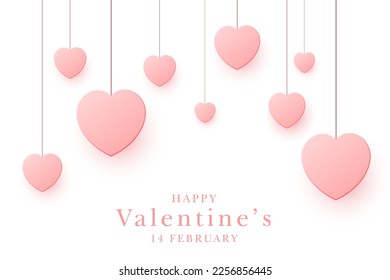 Valentines day background with pink paper hearts. Vector illustration.