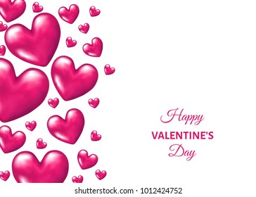 Valentines day  background with pink  realistic 3d  hearts. Weeding decoration. Vector  illustration for  banner,  greeting  card, save the date card templates.