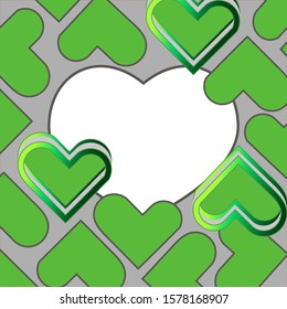 Valentine's day background with place for inscription decorated with hearts in green. Composition of simple and voluminous hearts.Vector illustration of EPS10. Use for greeting card, banner, design.