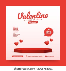 Valentines day background with podium pedestal advertising for product display, cylindrical shape for product presentation 