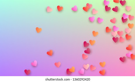 Valentine's Day Background. Poster Template. Heart Confetti Pattern. Many Random Falling  Hearts on Hologram Backdrop. Vector Valentine's Day Background.