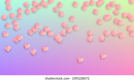 Valentine's Day Background. Poster Template. Heart Confetti Pattern. Many Random Falling Beautifull Hearts on Hologram Backdrop. Vector Valentine's Day Background.