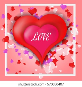Valentines day background, poster template. Pink abstract background with hearts ornaments. February 14.Vector illustration.