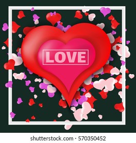 Valentines day background, poster template. Black abstract background with hearts ornaments. February 14.Vector illustration.
