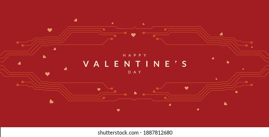 valentine's day background with printed circuit board design.