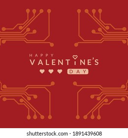 fondo del día de San Valentín con diseño de placa de circuito impreso.