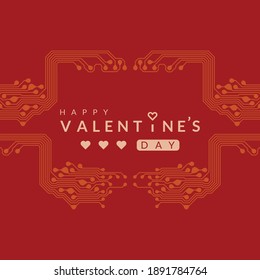 valentine's day background with printed circuit board design.